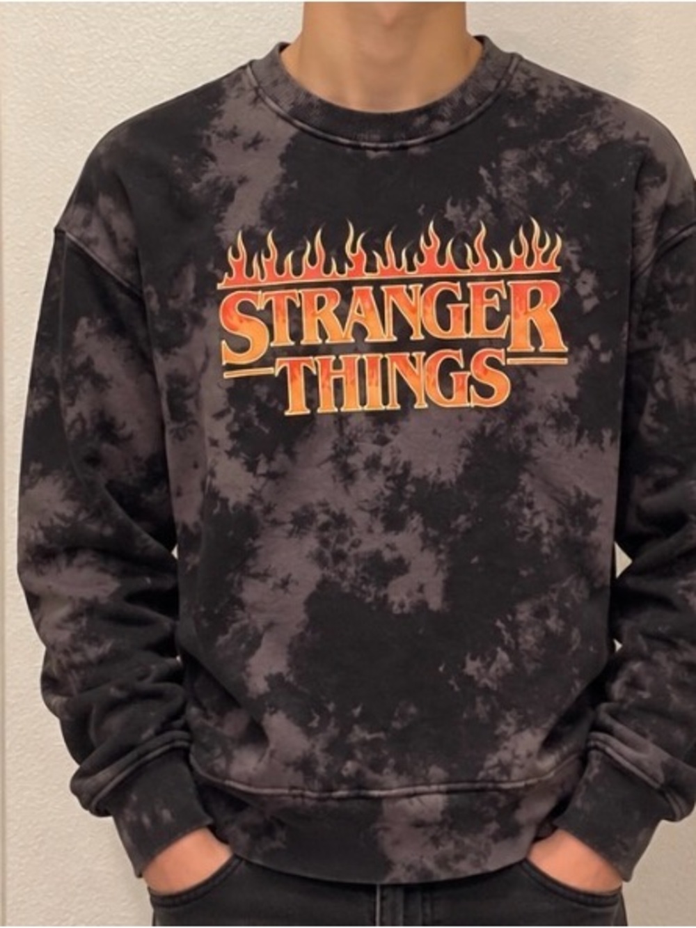 H&M Black Gray Tie-Dye 'Stranger Things' Crewneck Sweater